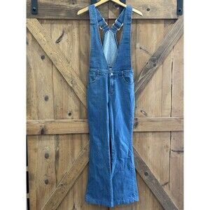 Honey Belle Flare Leg  Jumpsuit Women's Sz S V Front Plunge 70s Style